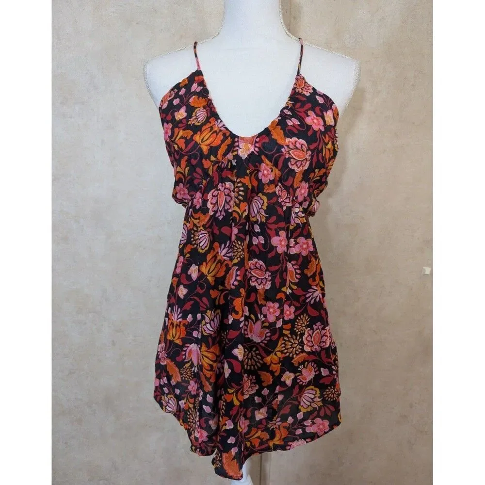 Free People Babydoll Top Womens XS Floral Tie Back Sleeveless Boho Summer